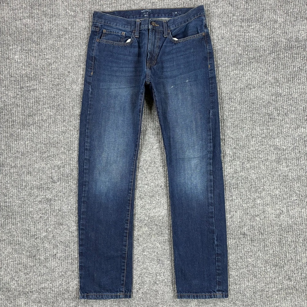 Nautica Mens Straight Leg Jeans Size 32x30 Blue Denim Slim Fit Casual Low Rise